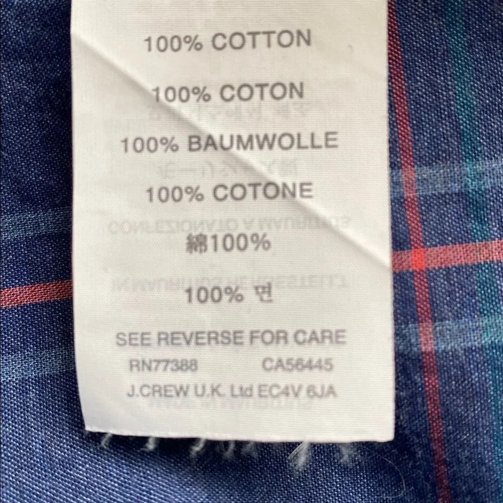 J. Crew Men's Blue & Purple Plaid Cotton Long Sleeve Shirt Sz L Preppy Academia